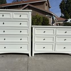 White Bassett Solid Wood Dresser Chest of Drawers Furniture Set Originally $2,600