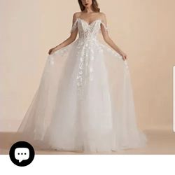 Wedding Dress A Line Sweetheart Bride Sleeveless Sweep Train Drop Shoulder Lace