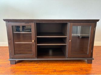 Dark Wood TV Stand / Media Console with Glass Doors & Adjustable Shelving