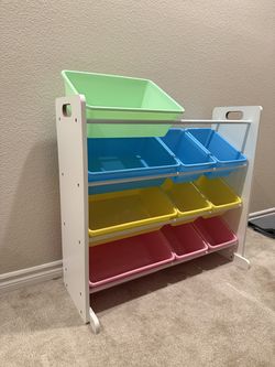 Like New 4-Tier Toy Organizer with 10 Plastic Bins, White
