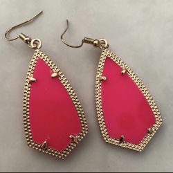 14k Gold plated hot Pink teardrop dangle earrings