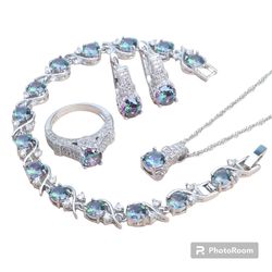 925 Sterling, silver rainbow topaz bracelet, 7 inch