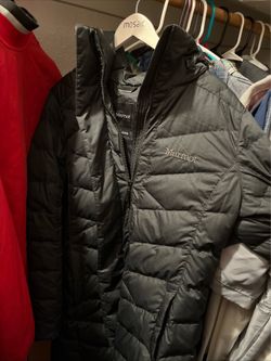 Marmot Down Jacket Women Medium Black Strollbridge Parka Faux Fur Hood Insulated