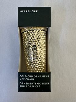 NEW STARBUCKS GOLD STUDDED HOLIDAY CHRISTMAS 2022 COLD CUP ORNAMENT/KEYCHAIN
