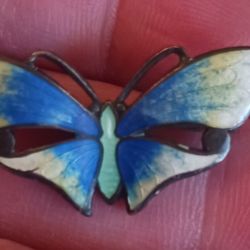 Antique Sterling Enamel Butterfly Brooch