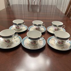 12-Piece Vintage Eden Japan Iridescent Lusterware Tea Cup & Saucer Set