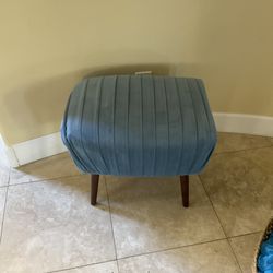 Blue Velvet Channel-Tufted Ottoman (22”L x 18”W x 18”H)