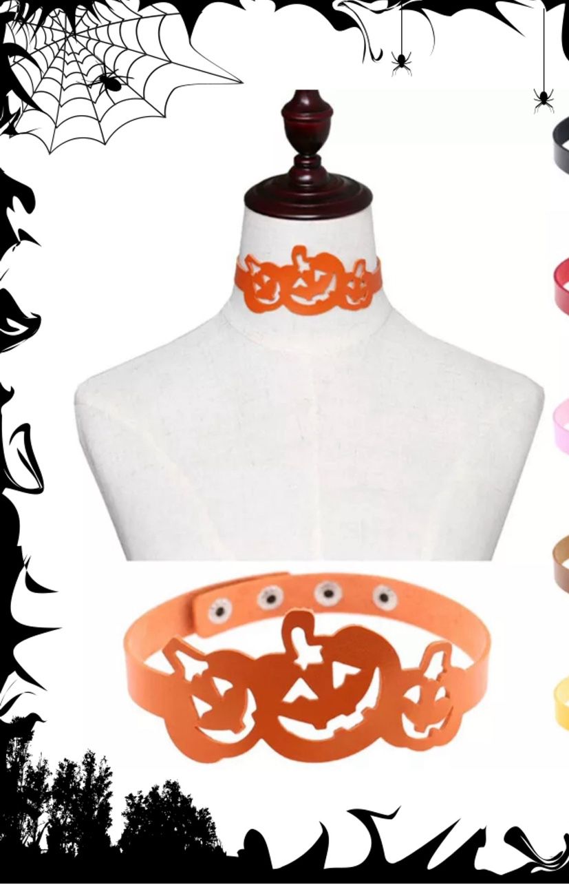 Halloween Pumpkin Leather Choker Punk Goth Collar Necklace Cosplay Costume Party