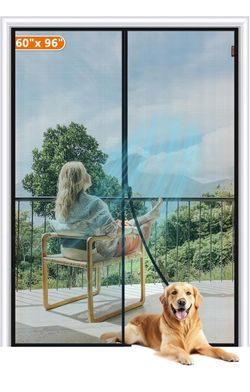 New MAGZO Magnetic Screen Door Fits Door Size 60"x96", Hands-Free Mesh Gray 62"x97"Heavy Duty Door Screen Magnetic Closure & Windproof Fastener, Pet F