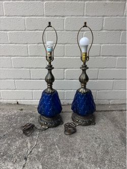 Vintage Mid Century Cobalt Blue Table Lamps