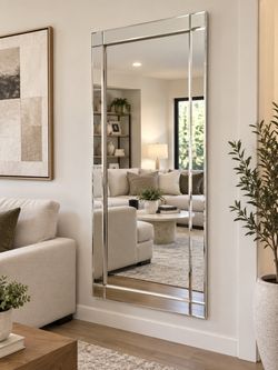 Large Rectangle Clear Beveled Glass Contemporary Mirror