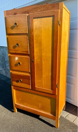 Antique Wood Chifferobe Armoire Closet on Casters