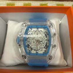 Skeleton Dial Transparent Case Watch Blue Strap