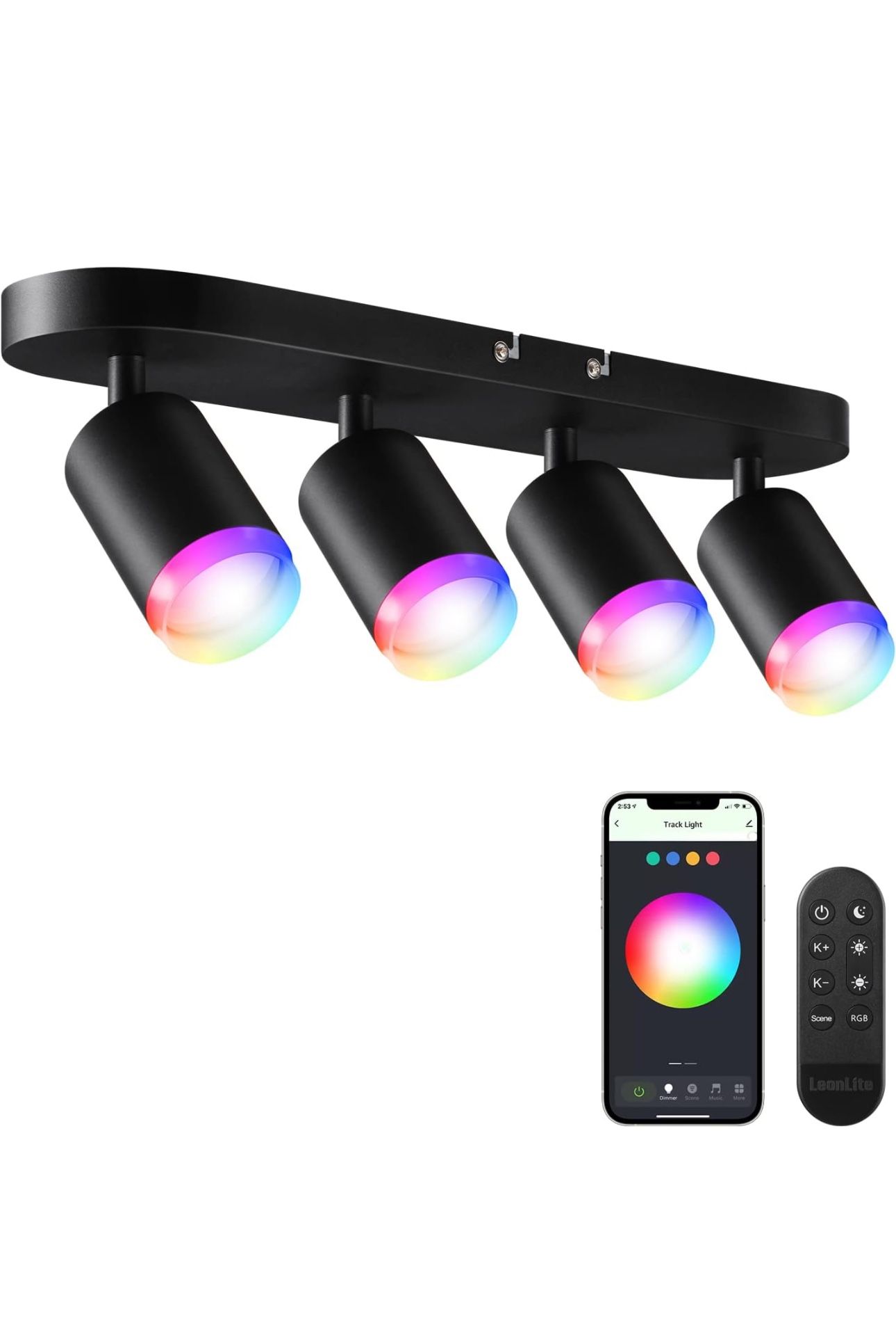 LEONLITE 30W 4-Light Smart LED Track Lighting, 2.4G WiFi, Dimmable RGBCW (2K) Directional Ceiling Spot Light with APP & Voice & Remote Control
