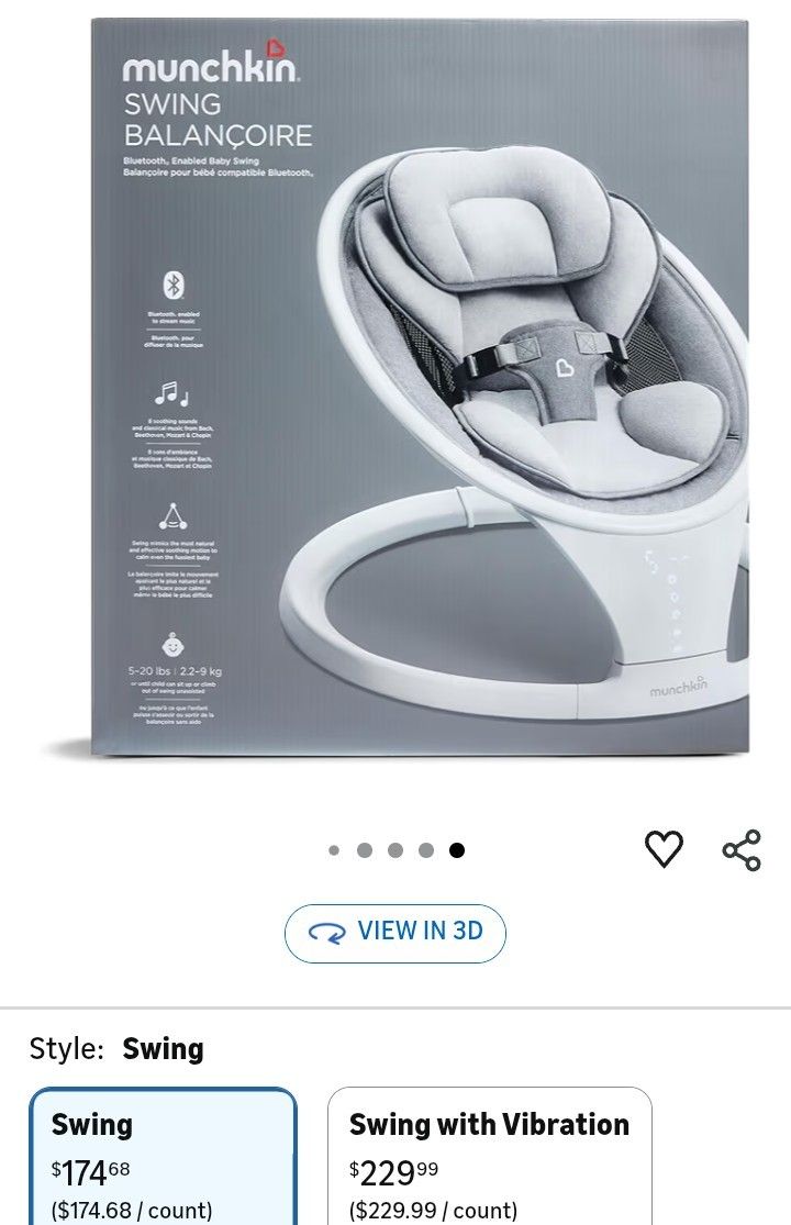 Munchkin Electric Baby Swing, Portable and Lightweight, Bluetooth Enabled Infant Rocker with Natural Sway in 5 Ranges of Motion, Newborn Nursery Essen