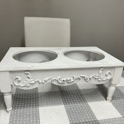 White Wood Dog Bowls Holder 