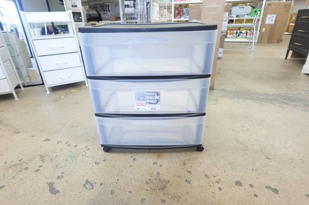 Sterilite Storage 3 Drawer Plastic Storage Cart with Clear Drawers