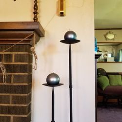 2 Wrought Iron Floor Candlestick Pillar Candle Holder Candelabra Candelabrum Gothic Halloween VTG