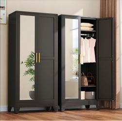 Metal Armoire Wardrobe Closet, 71" Clothing Storage Cabinet with Mirror ﻿ Freestanding Bedroom Closet with Hanging Rod & Adjustable Shelves, Tall Stee