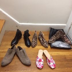 5 Pairs Of Women Dress Shoes Size 7s $10 each. Black Pair, 2 Leopard/Cheetah Shoes, Tan Shoes, And Flower Dress Sandles. Message me anytime if interes