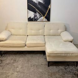 Beige Velvet 3-Seater Sectional Sofa