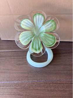 Handblown Murano Style Green Glass Flower Shaped Bud Vase