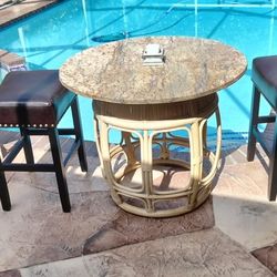 😍 Granite Top Tiki Bamboo Outdoor Furniture Set Table W/ Stools & Matching End Table  Pool Deck Patio Dock Porch Balcony 