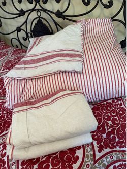 Red and White Striped Bed spread queen size