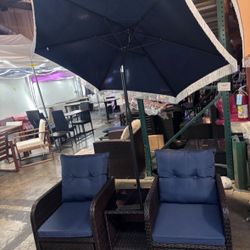 New In Box  Set Of 5pcs Outdoor Set In Navy Blue And Khaki!! (umbrella Not Included)