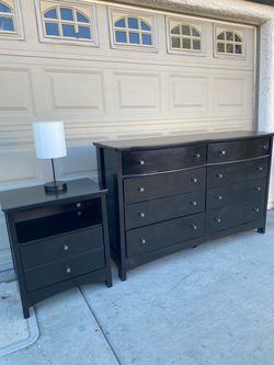 Dresser, nightstand, and lamp