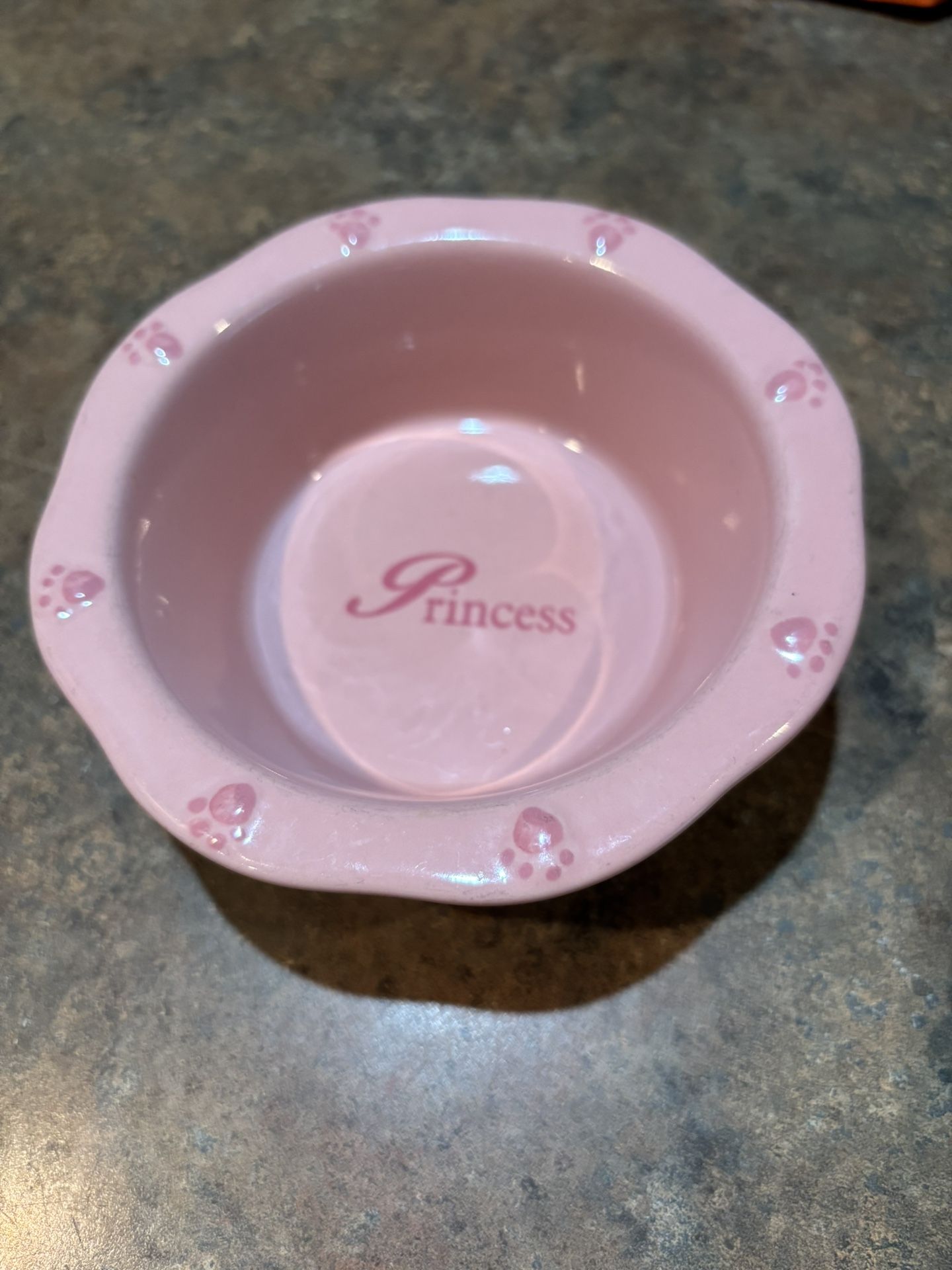 Princess ceramic dog bowl. Pink pet bowl