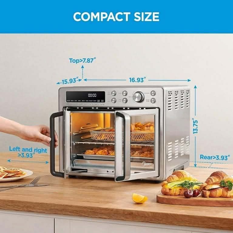 Midea Flexify™ French Door Toaster Oven Air Fryer Combo, 26.4 Qt, 10 Presets, Pizza Oven, Stainless Steel