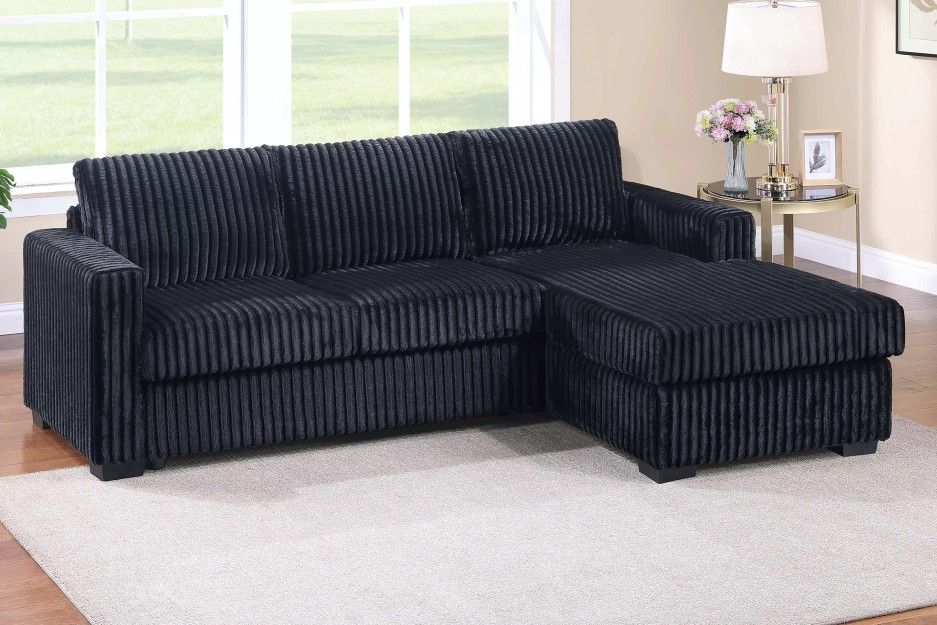 🔔 Sectional Sofa, Black Color,  Fur-Like Jumbo Corduroy, New In The Box.