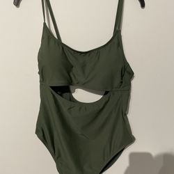 Shade & Shore Womens Size L (12-14) Keyhole One Piece Swimsuit Dark Green NWT