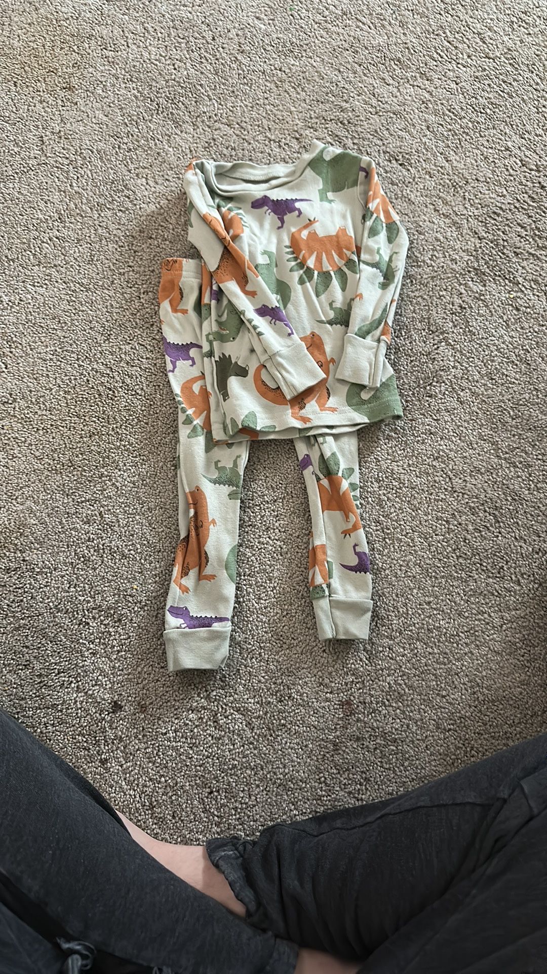 Carter's Green and Orange Pajama Set with Dino- Inspired Design