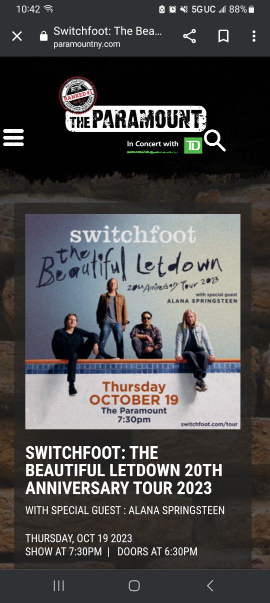 SWITCHFOOT AT THE PARAMOUNT 