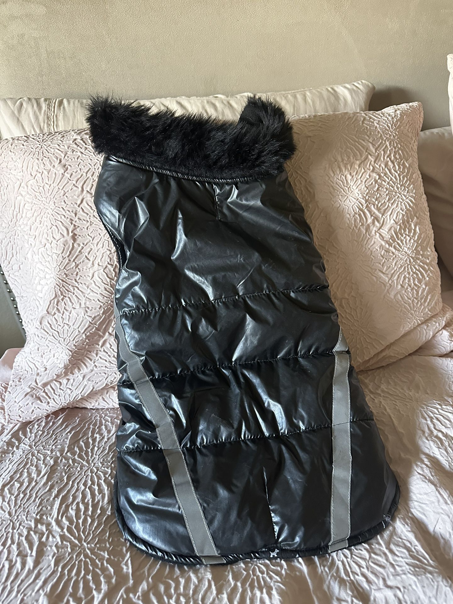2 - Black Doggie Puffer Coats w/ Faux Fur Collar