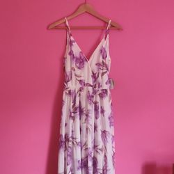White & Lavender Maxi Dress