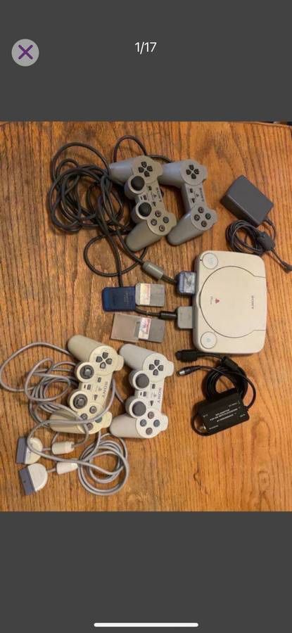 Sony PlayStation One Slim Gaming System, 4 Controllers, 1 Game & All Power Cords Bundle