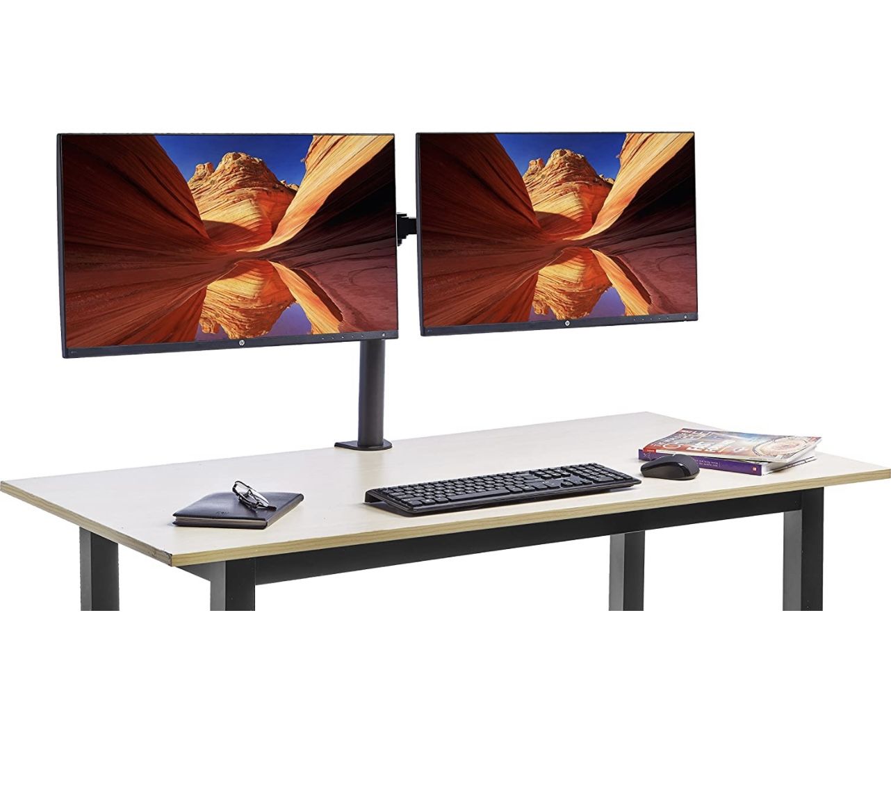 Amazon Basics Dual Monitor Stand - Height-Adjustable Arm Mount, Steel