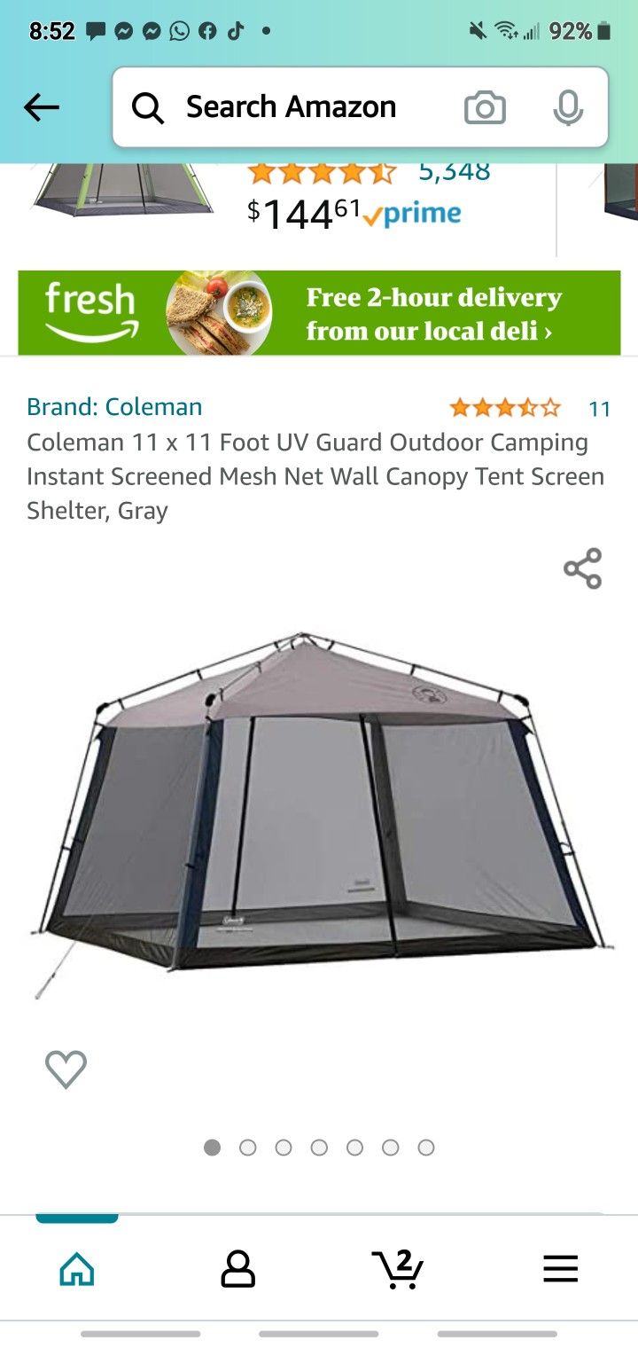 Coleman 11x11 foot, instant screen mesh net wall canopy Tent screen Shelter, gray