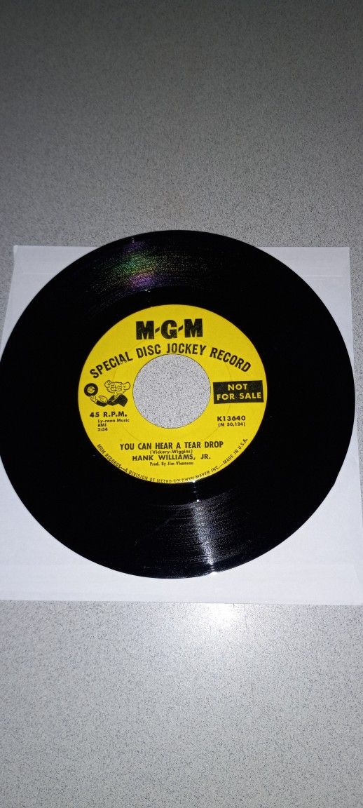 VINTAGE M-G-M SPECIAL DISC JOCKEY RECORD 45 R.P.M. NOT FOR SALE HANK WILLIAMS JR