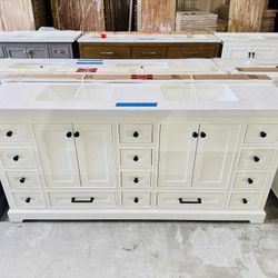 Brand New Bathroom Vanity in white 72”, double sink soft close solid wood.  $999 