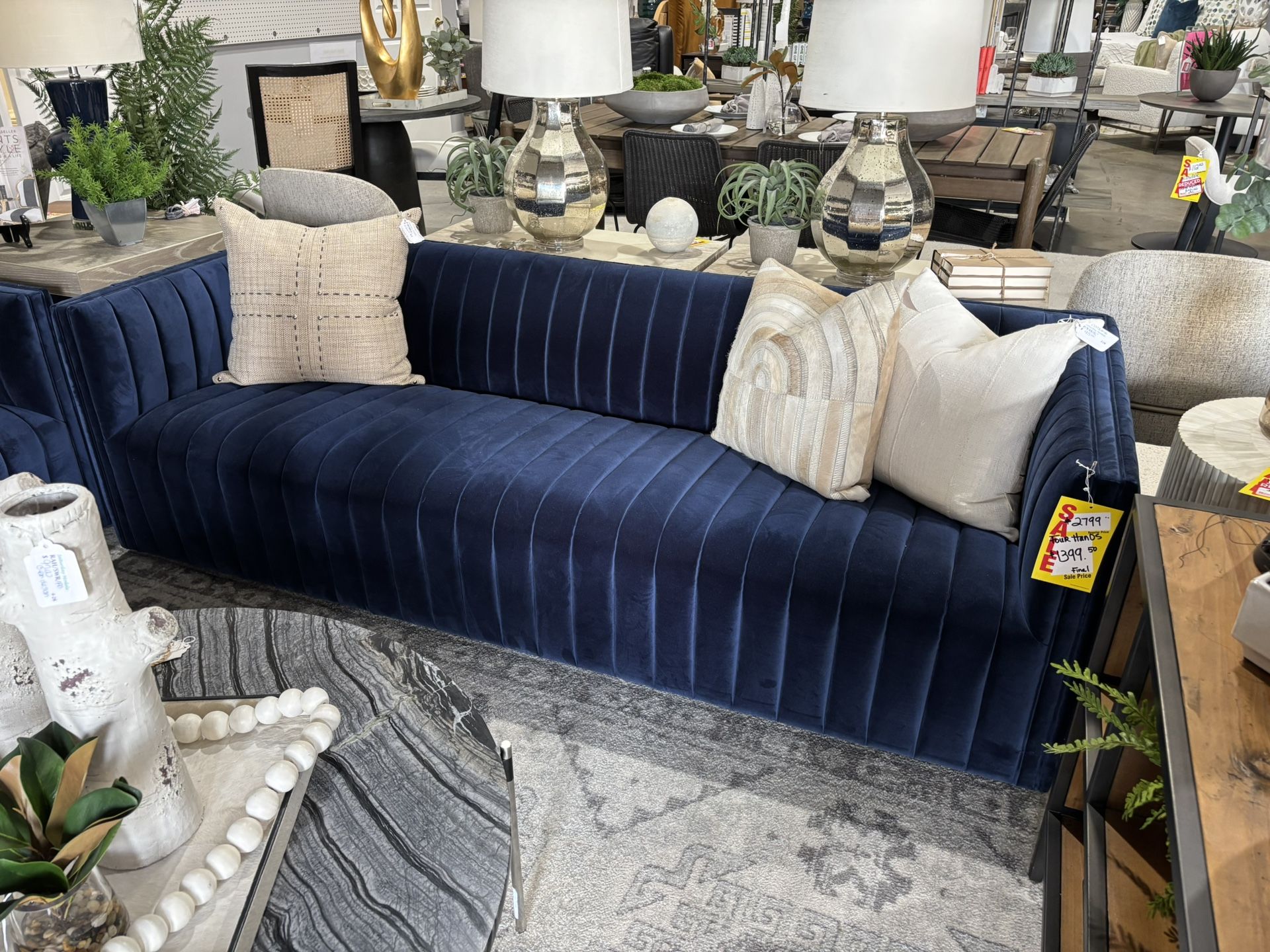 Four Hands Augustine Blue Velvet Sofa