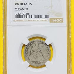 1853 U.S. SEATED LIBERTY SILVER QUARTER 25c COIN (NGC-Graded VG)