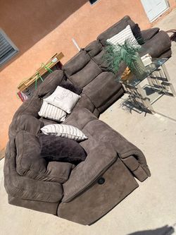 Grey sectional recliner couch