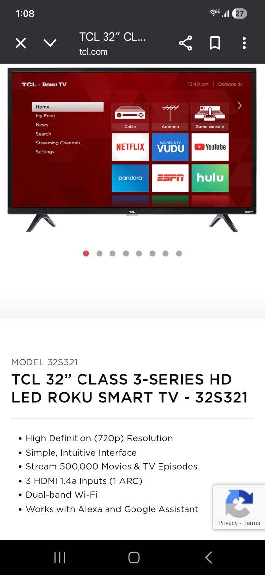 TCL 32" Roku Smart TV.
