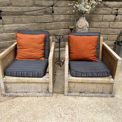 2 Rattan Chairs With  New Cushions