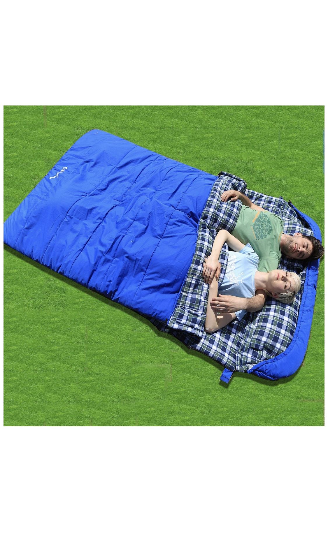 KingCamp Cotton Flannel 3 Season Envelope Sleeping Bag for Adult and Youth with Pillow, Double and Single Size, for Camping and Outdoor