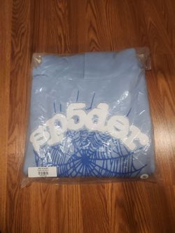 Sp5der OG OG Web Hoodie Blue With Rhinestones Engrained Medium